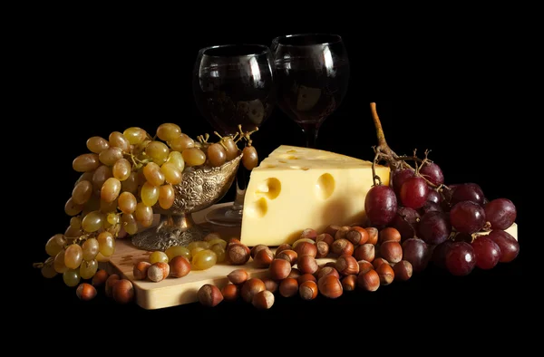 葡萄と眼鏡とチーズ — ストック写真