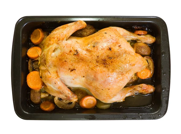 Chicken in roasting pan — Stock Photo, Image