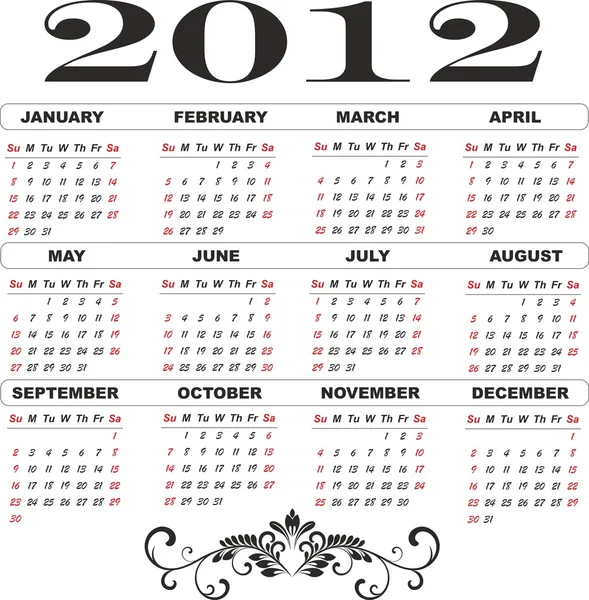 Vorlage: Jahreskalender 2012 — Stockvektor