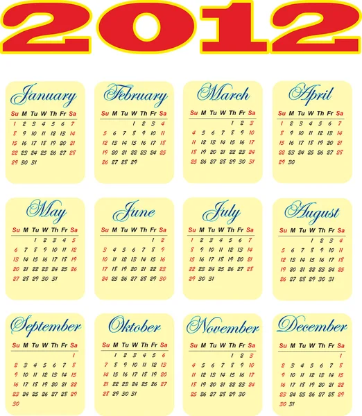 2012 year calendar template — Stock Vector