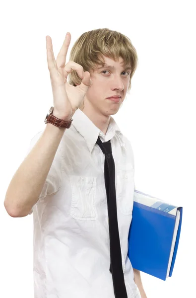 Young man shows a sign well — Stock Photo, Image