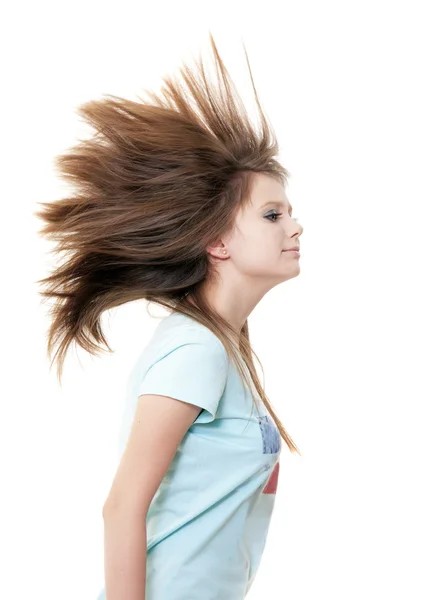 Flickan med uppvuxen i översta håret — Stockfoto