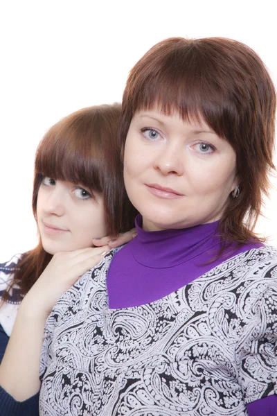 어머니와 흰색 바탕에 딸의 초상화 — 스톡 사진
