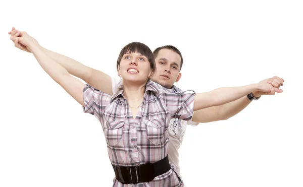 The man holds the happy young woman — Stock Photo, Image