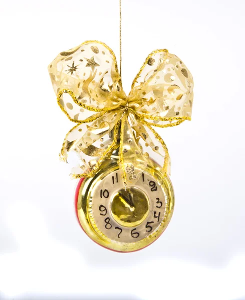 Christmas clock with gold bow — Stock Photo, Image