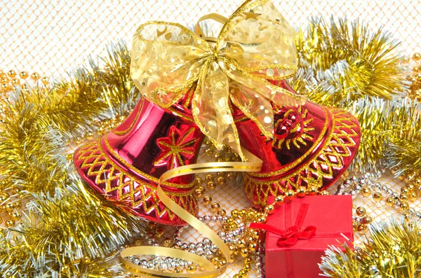 Christmas bells with box — Stock Photo, Image