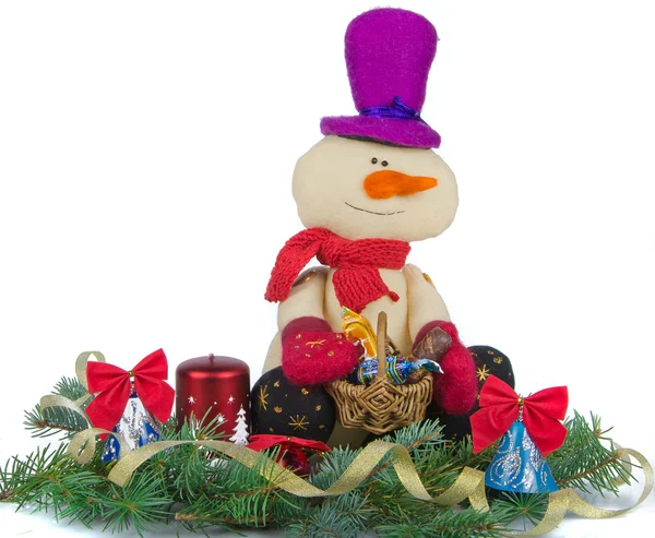 Kerstversiering met sneeuwpop — Stockfoto