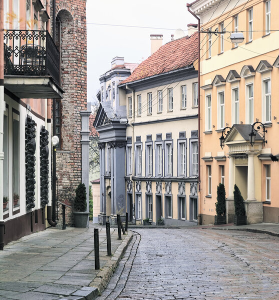 Vilnius oldtown street in a rainy day