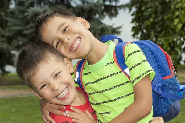 stock image Two boys are brothers in the arms