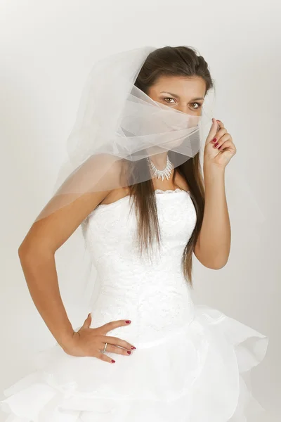 Beautiful girl in wedding dress — Stock Photo, Image