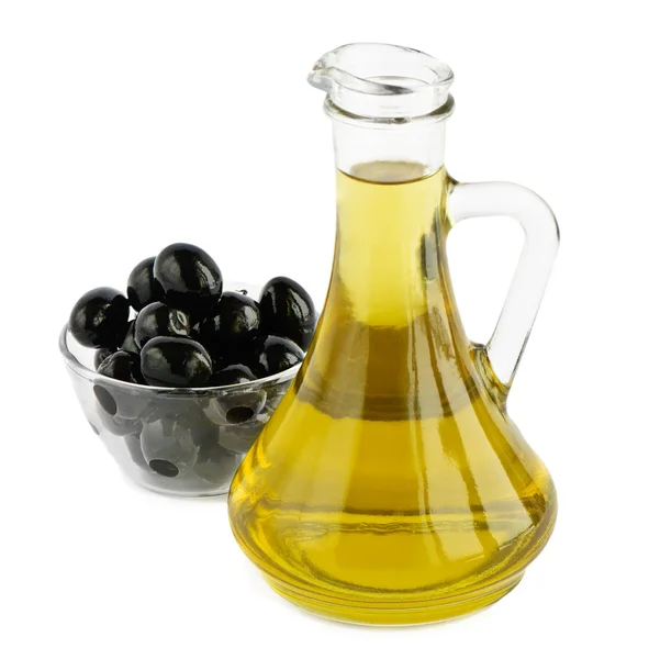 Оливкова олія та оливки — стокове фото