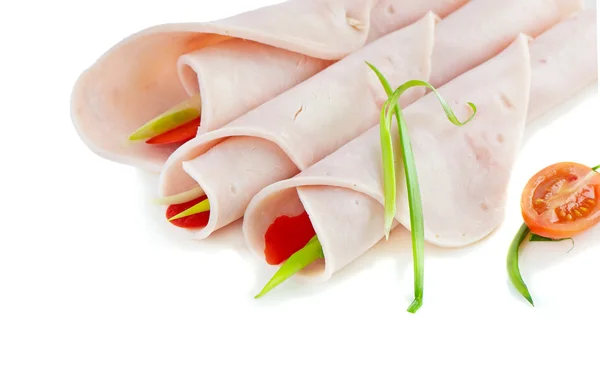 Slices of ham isolated on the white background — Stock Photo, Image