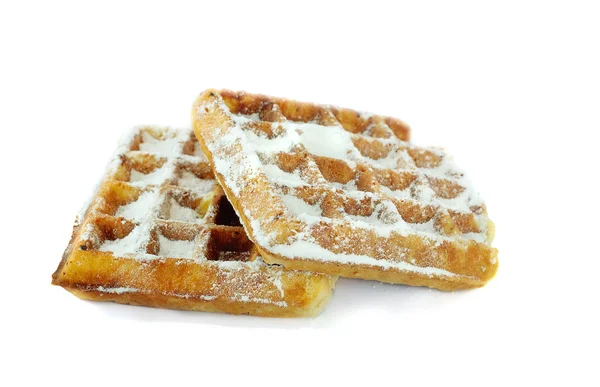 Two belgian waffles isolated on a white background — Stock Photo, Image