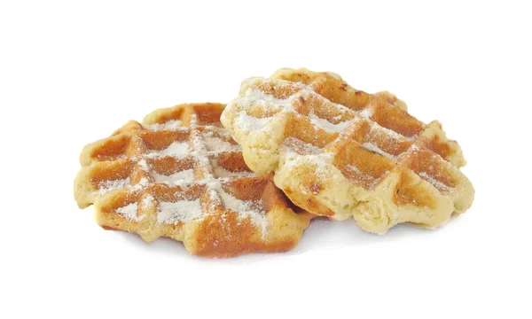 Two belgian waffles isolated on a white background — Stock Photo, Image
