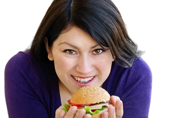 Mujer comiendo sándwich — Foto de Stock