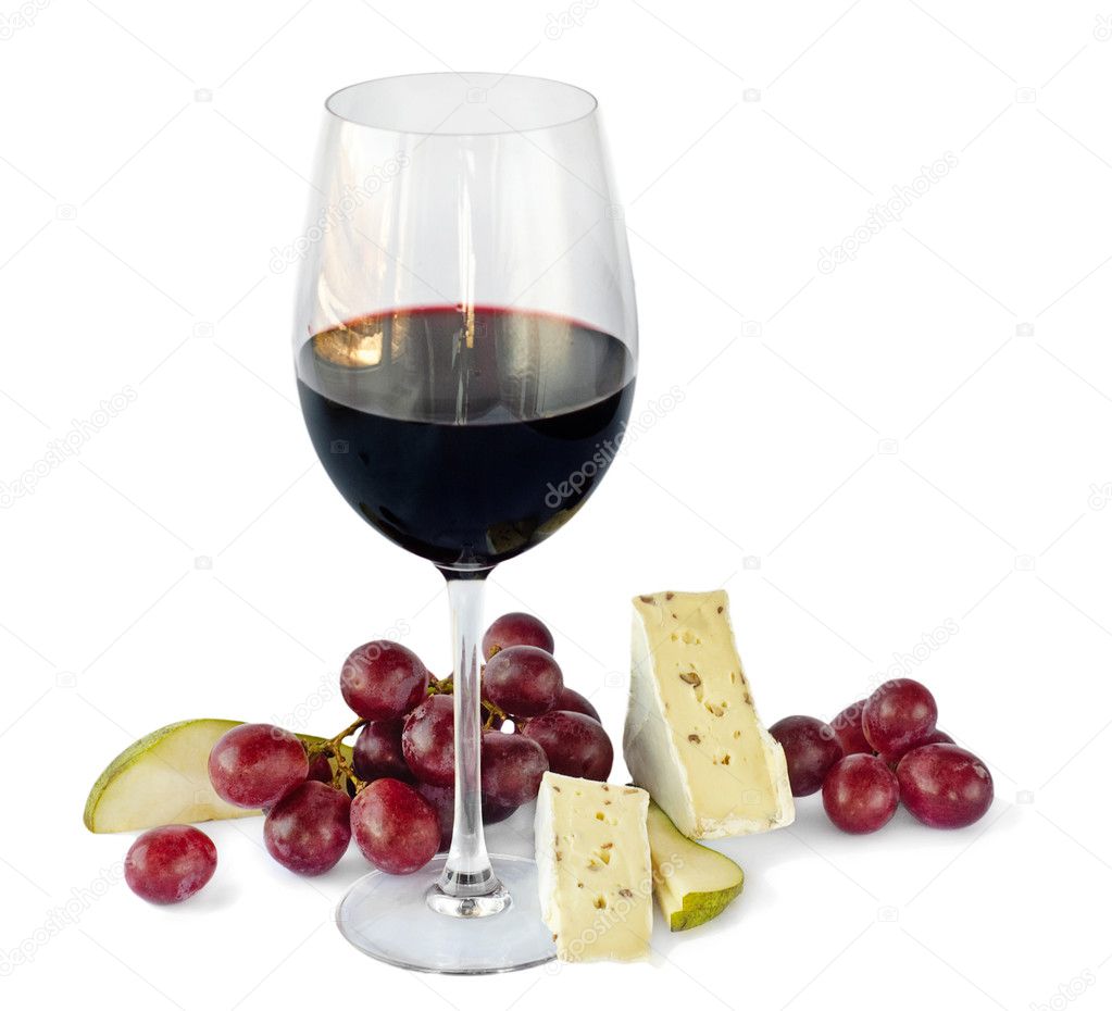 Red wine,grapes and cheese