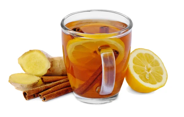 Čaj s citronem, izolované na bílém pozadí — Stock fotografie