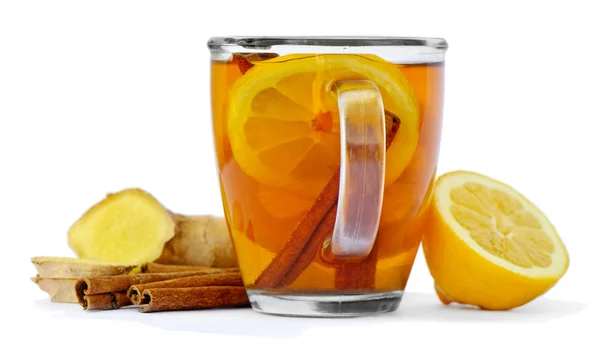 Čaj s citronem, izolované na bílém pozadí — Stock fotografie
