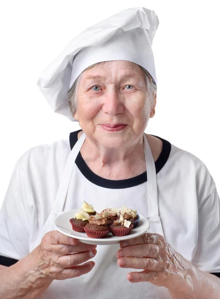 Äldre kvinna cook — Stockfoto