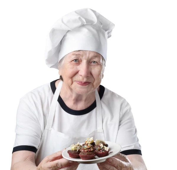 Donna anziana cuoco — Foto Stock