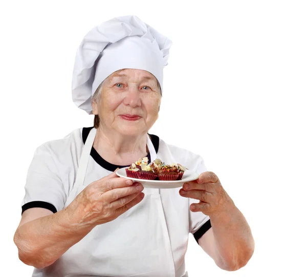 Donna anziana cuoco — Foto Stock