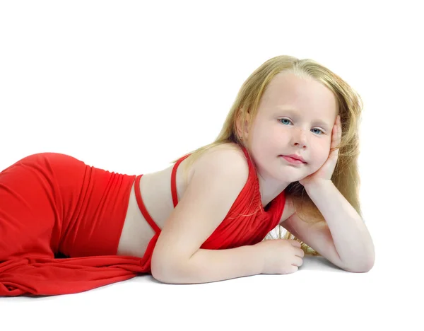 stock image Little girl laying, on white