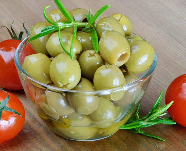 Aceites verdes y tomates — Foto de Stock
