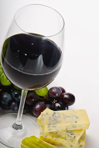 Red wine,grapes and cheese — Stock Photo, Image