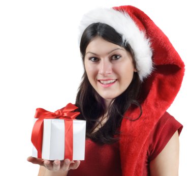 santa şapka hediye ile genç kadın