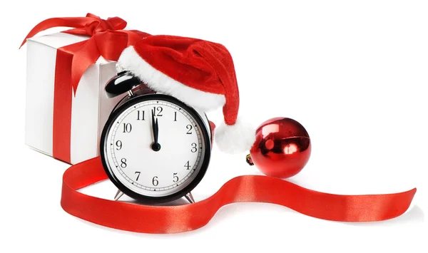 Reloj despertador, regalo con sombrero de Santa —  Fotos de Stock