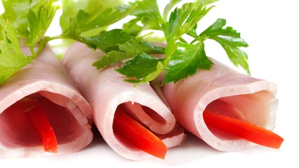 Slices of ham isolated on the white background — Stock Photo, Image