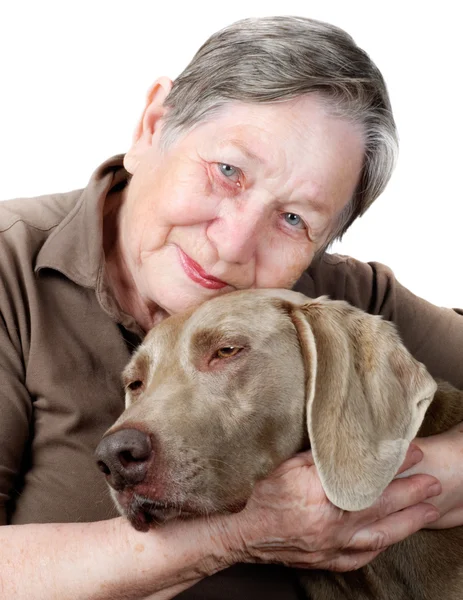 Senior mulher e cão — Fotografia de Stock