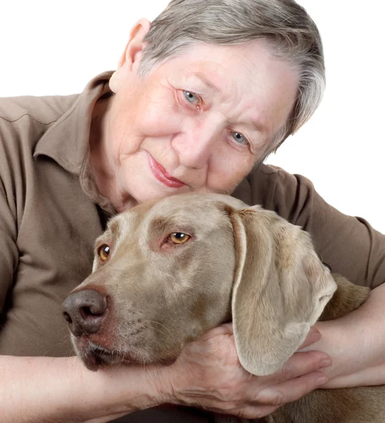 Idősebb nő és kutya — Stock Fotó