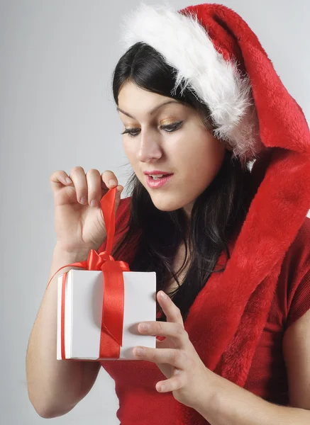 Young woman in Santa hat — Stock Photo, Image