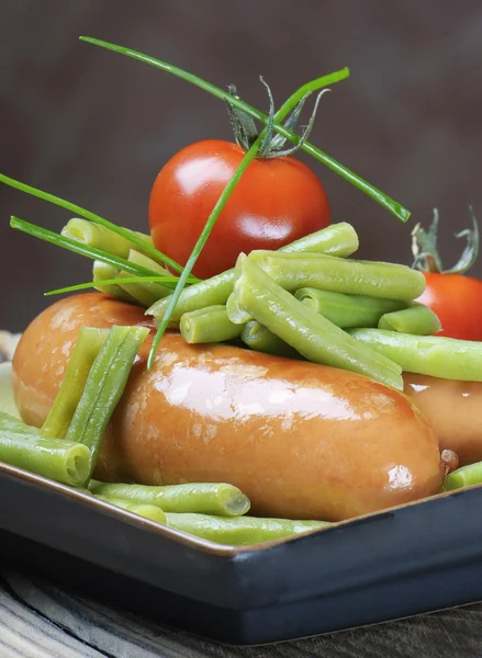 Salsicha com feijão verde — Fotografia de Stock