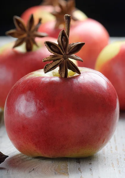 Červená jablka a koření — Stock fotografie
