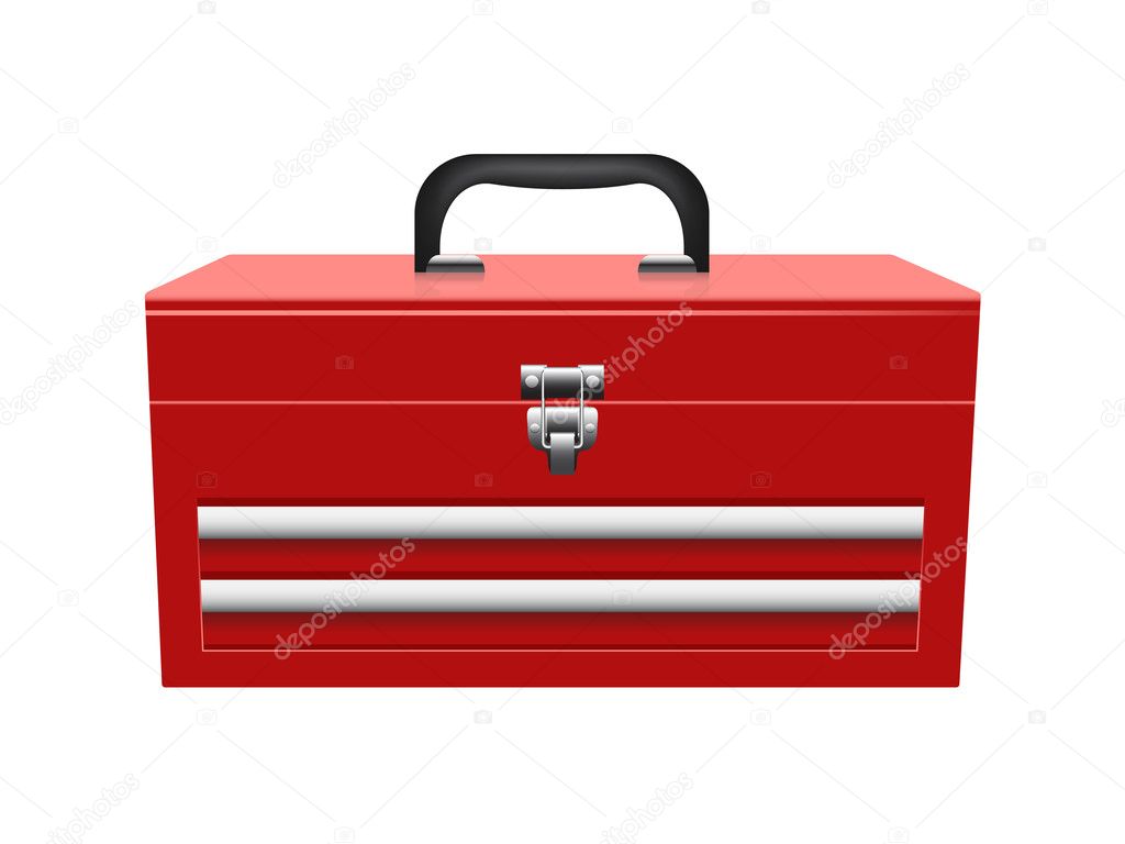 Closed red toolbox isolated on white background