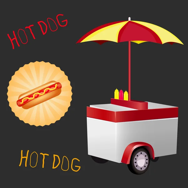 Ilustración vectorial de un carrito de perritos calientes — Vector de stock