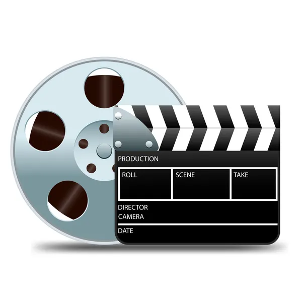 Movie clapper board and film reel — Stock Vector
