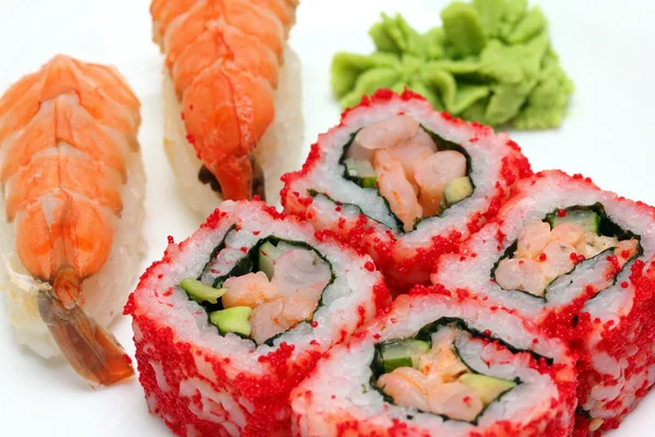 Rolos e sushi close-up — Fotografia de Stock
