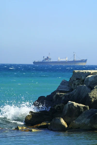 Industrial ship in Mediterranean sea — Stock Photo, Image