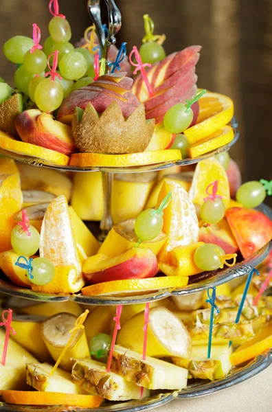 Fruits on silver stand — Stock Photo, Image