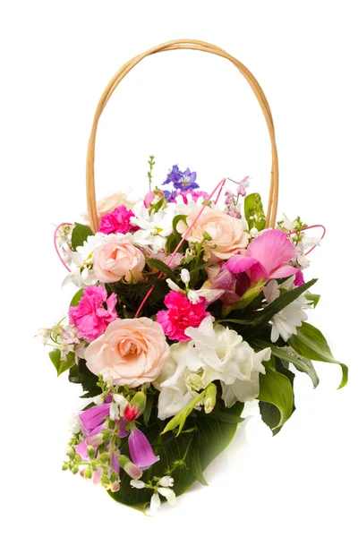 Bouquet pink in basket — Stock Photo, Image