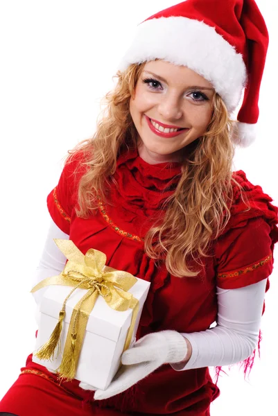 Navidad chica santa con regalo —  Fotos de Stock