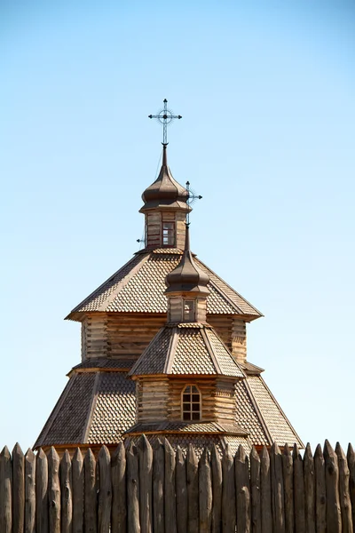Wood church on island Hortitsa — Stock Photo, Image