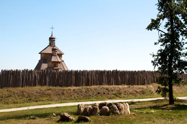 Dřevěný kostel na ostrově hortitsa — Stock fotografie