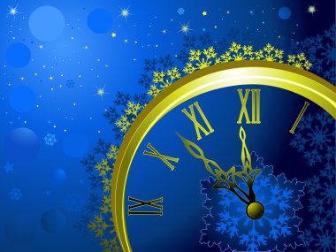 Christmas background with clock, vector illustration clipart