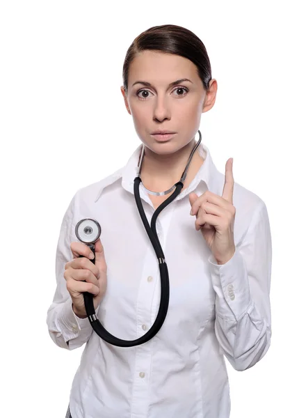 Медицинская женщина-врач показывает жест — стоковое фото