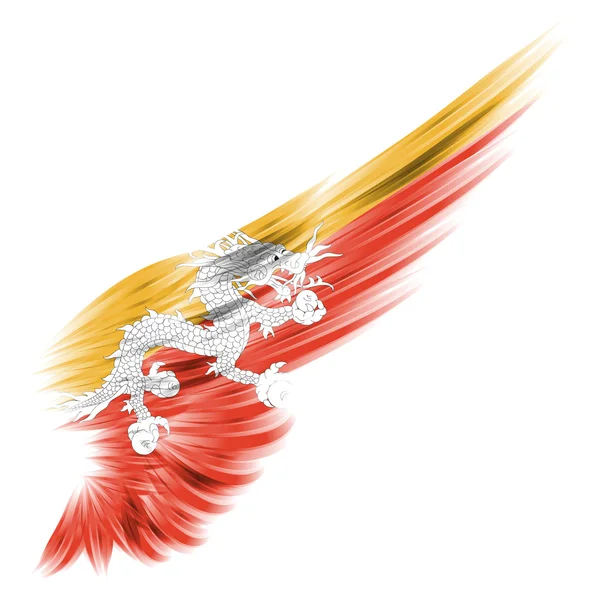 Vleugel met Koninkrijk bhutan vlag op witte achtergrond — Stockfoto
