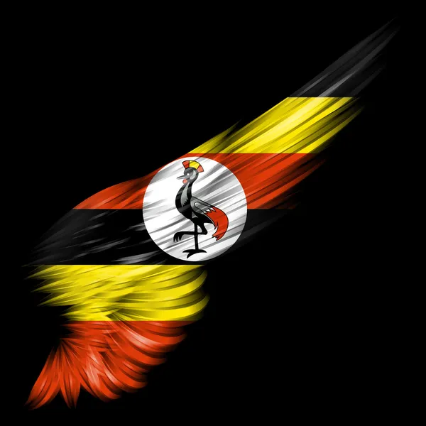 Uganda Cumhuriyeti bayrağı siyah arka plan ile kanat — Stok fotoğraf